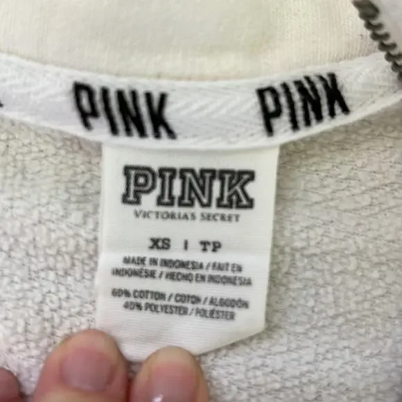 PINK Off-White Logo Animal Print Partial Zip Up Sweater - Picture 10 of 10